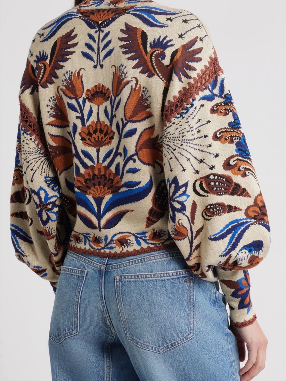 NWOT FARM RIO Viscose Blend Cardigan With Perforated /Embroidered Details Medium - Picture 6 of 9